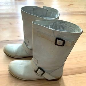 Off white leather boots
